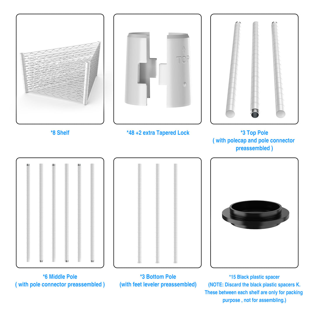 8 Tier Triangles Corners Wire Shelving Unit, NSF Height Adjustable Metal Storage Shelves, Heavy Duty Storage Wire Rack Metal Shelves - 82" H x 20" L x 20" D - White