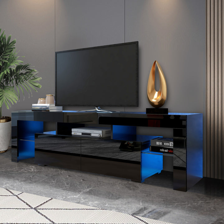 Modern Black TV Stand, 20 Colors LED TV Stand w/Remote Control Lights