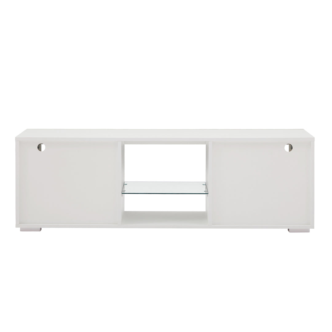 White morden TV Stand with LED Lights,high glossy front TV Cabinet,can be assembled in Lounge Room, Living Room or Bedroom,color:WHITE