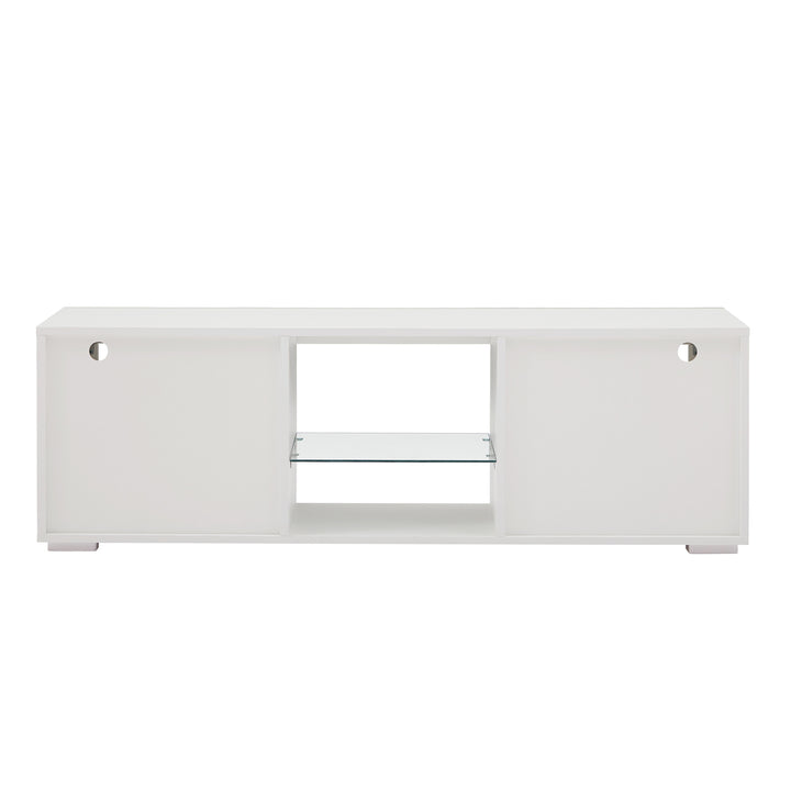 White morden TV Stand with LED Lights,high glossy front TV Cabinet,can be assembled in Lounge Room, Living Room or Bedroom,color:WHITE