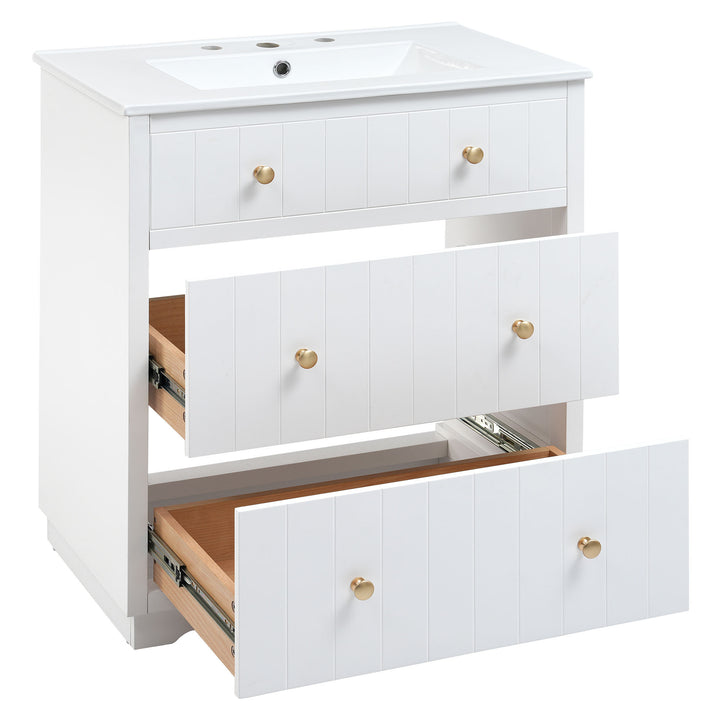 [Video]30-Inch Modern White Bathroom Vanity Cabinet with two drawers