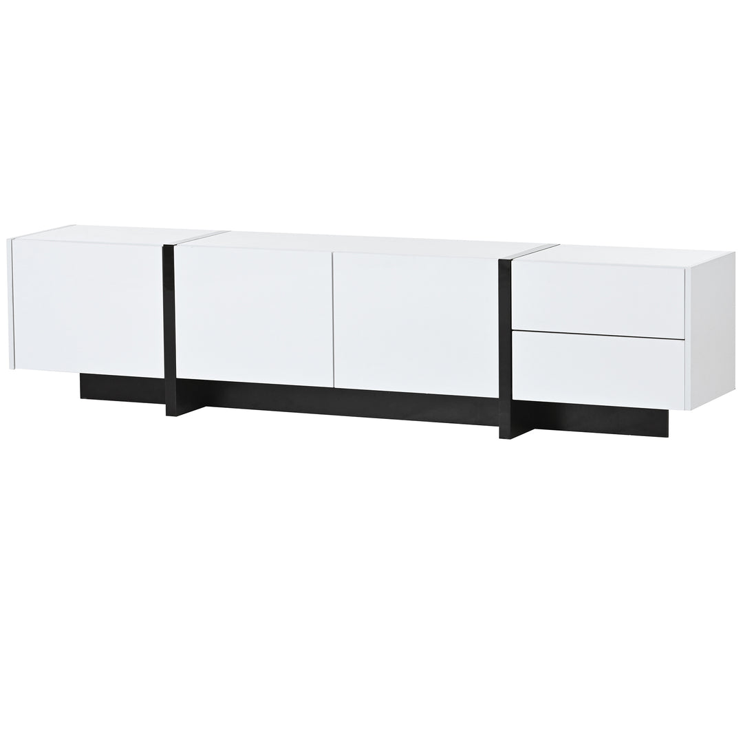 [VIDEO provided] ON-TREND White & Black Contemporary Rectangle Design TV Stand, Unique Style TV Console Table for TVs Up to 80'', Modern TV Cabinet with High Gloss UV Surface for Living Room.