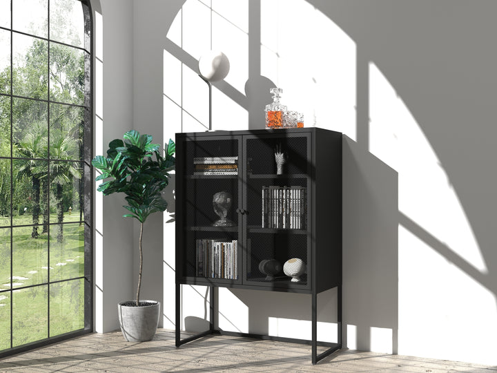 Black Storage Cabinet with Doors, Modern Black Accent Cabinet, Free Standing Cabinet, Buffet Sideboards for Bedroom, Kitchen,Home Office