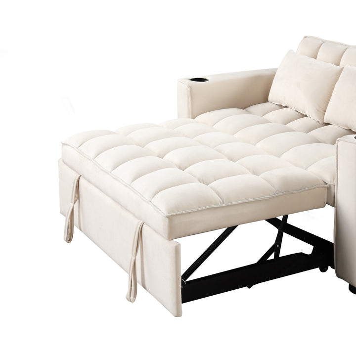 55.3" 4-1 Multi-functional Sofa Bed with Cup Holder and USB Port for Living Room or Apartments Milky White