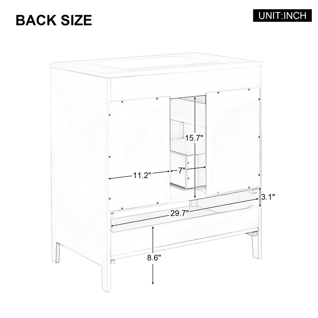 30" Bathroom Vanity with Sink, Multi-functional Bathroom Cabinet with Doors and Drawers, Solid Frame and MDF Board, White