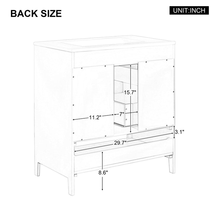 30" Bathroom Vanity with Sink, Multi-functional Bathroom Cabinet with Doors and Drawers, Solid Frame and MDF Board, White