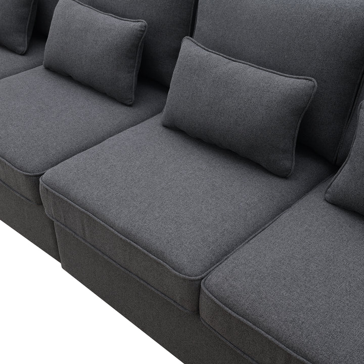 [VIDEO provided] [New] 104" 4-Seater Modern Linen Fabric Sofa with Armrest Pockets and 4 Pillows,Minimalist Style Couch for Living Room, Apartment, Office,3 Colors