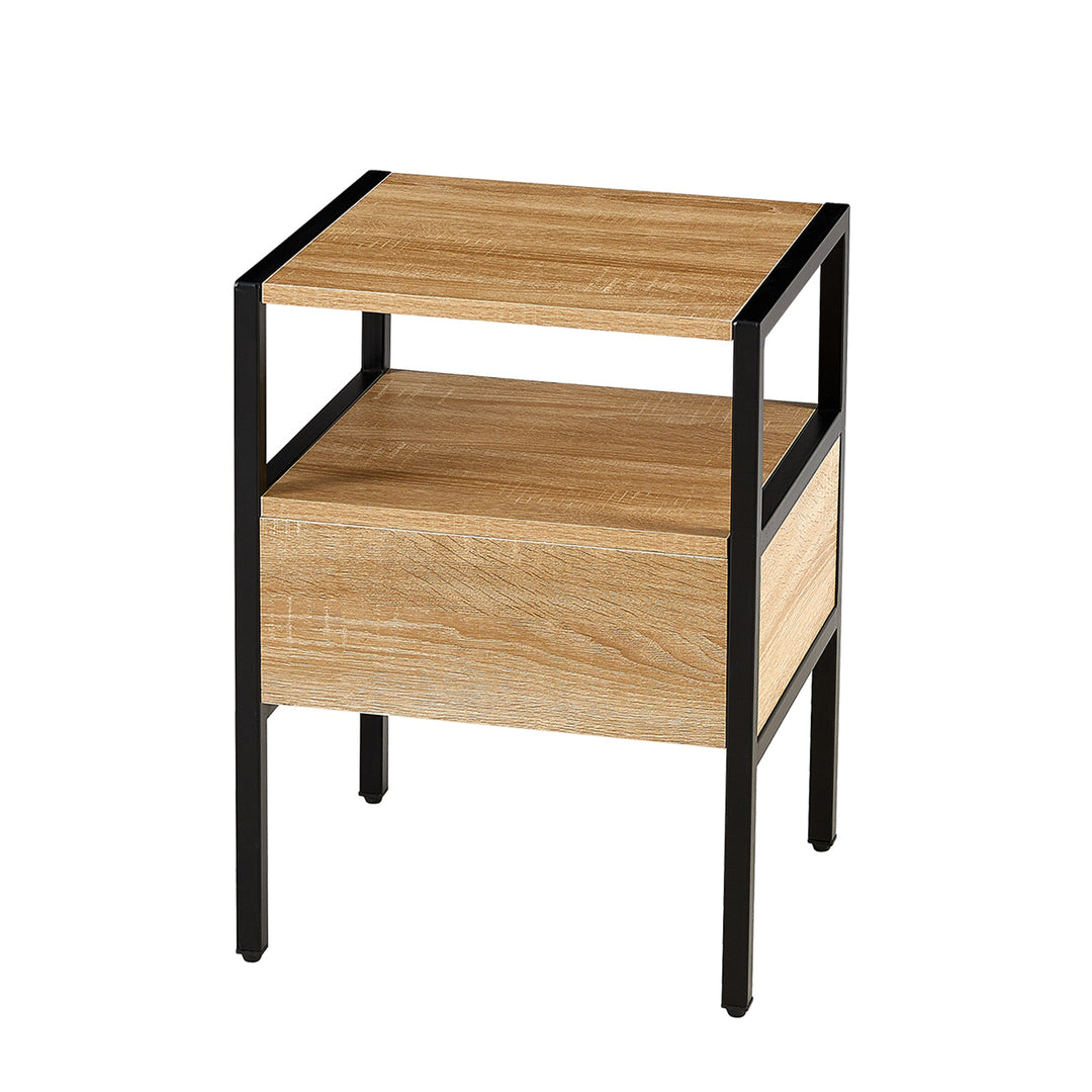 15.75" Rattan End table with  drawer, Modern nightstand, metal legs,side table for living room, bedroom,natural(1 pc)