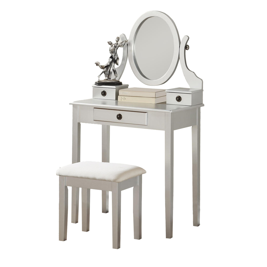 Moniys Wood Moniya Makeup Vanity Table and Stool Set, Silver