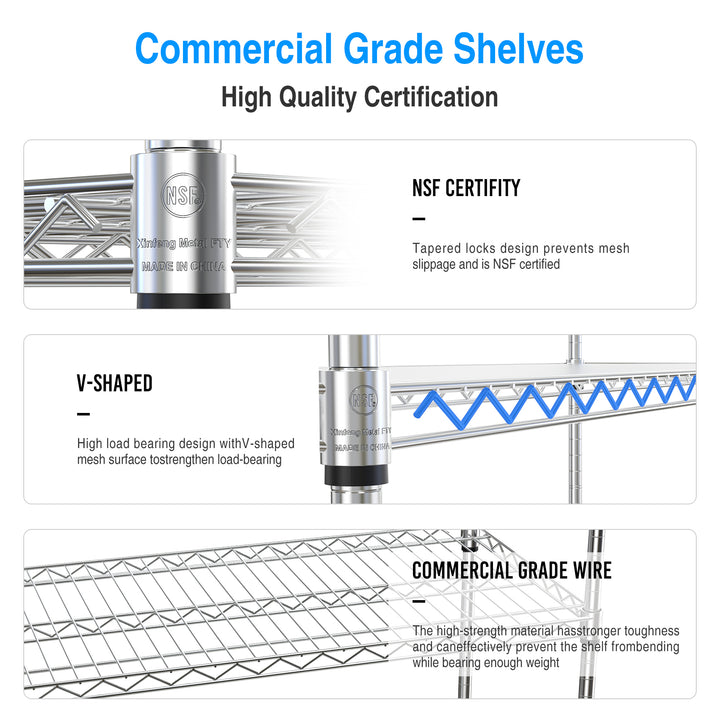6 Tier Wire Shelving Unit, 6000 LBS NSF Height Adjustable Metal Garage Storage Shelves with Wheels, Heavy Duty Storage Wire Rack Metal Shelves - Chrome