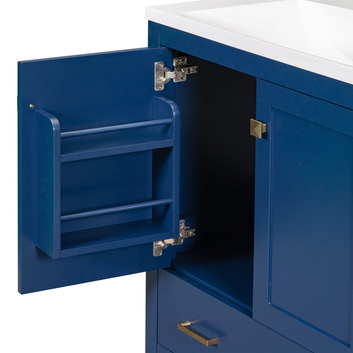 30" Blue Bathroom Vanity with Single Sink, Combo Cabinet Undermount Sink, Bathroom Storage Cabinet with 2 Doors and a Drawer, Soft Closing, Multifunctional Storage, Solid Wood Frame