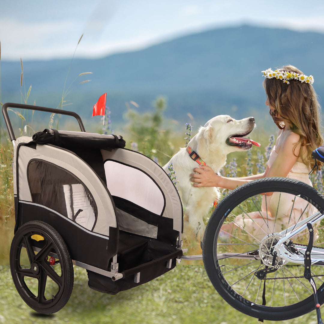 2-in-1 Double 2 Seat Bicycle Bike Trailer Jogger Stroller for Kids Children Foldable Collapsible w/Pivot Front Wheel