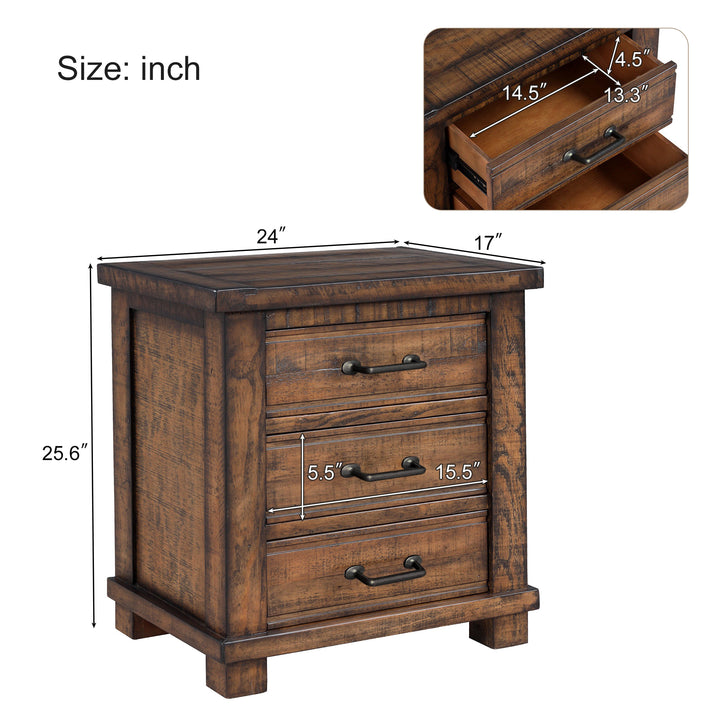 Rustic Three Drawer Reclaimed Solid Wood Framhouse Nightstand (old sku:WF298401AAD)