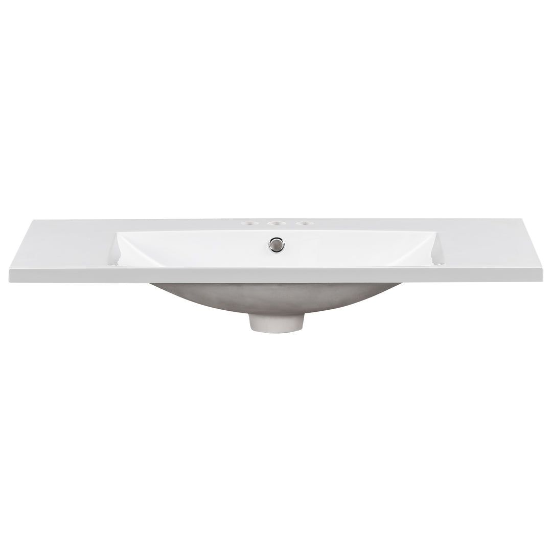 36" Single Bathroom Basin Sink, Vanity Top Only, 3-Faucet Holes, Resin