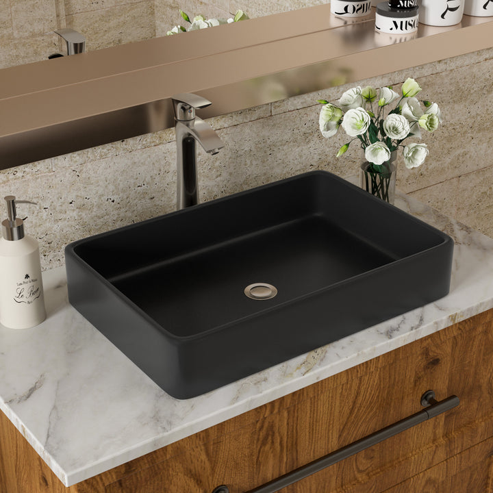 24"x16" Black Ceramic Rectangular Vessel Bathroom Sink