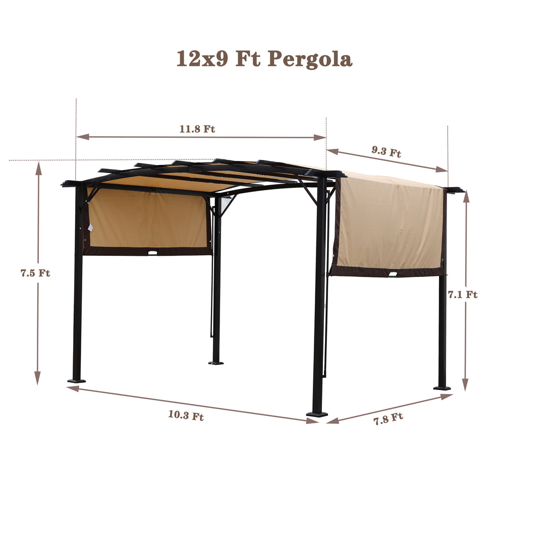 12 x 9 Ft Outdoor Pergola Patio Gazebo,Retractable Shade Canopy,Steel  Frame Grape Gazebo,Sunshelter Pergola for Gardens,Terraces,Backyard same as W419S00041