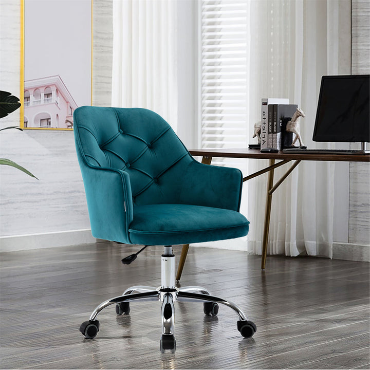 COOLMORE Velvet Swivel Shell Chair for Living Room, Office chair  Modern Leisure Arm Chair LAKE  BLUE