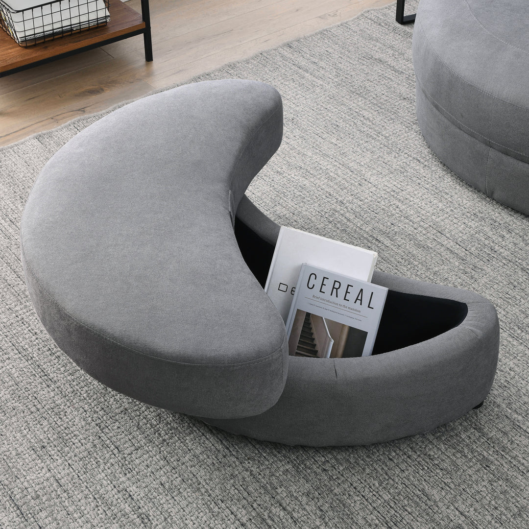 [Video] Welike Swivel Accent Barrel Modern Dark Grey Sofa Lounge Club Big Round Chair with Storage Ottoman Linen Fabric for Living Room Hotel with Pillows