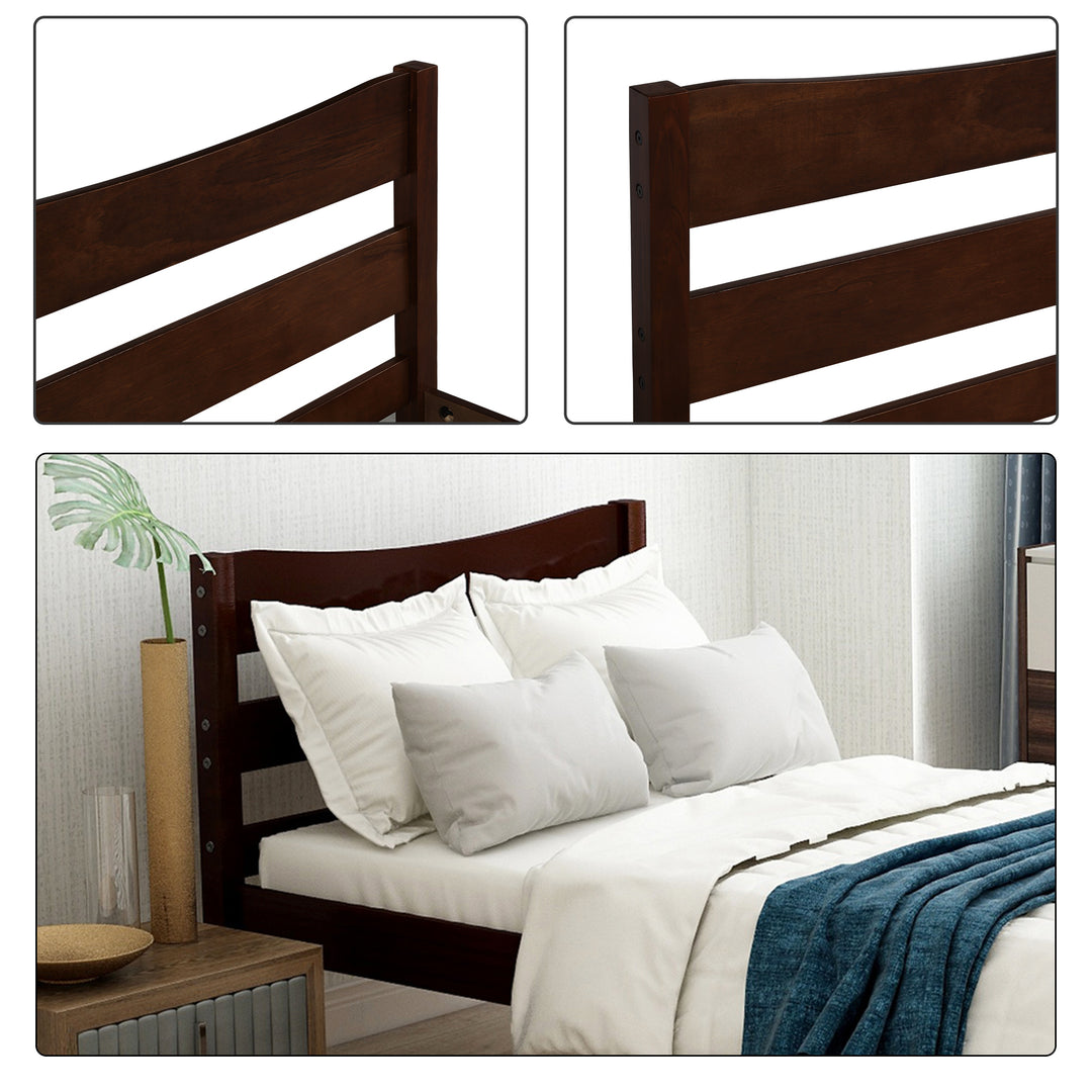 [Not allowed to sell to Walmart]Twin Size Wood Platform Bed with Headboard and Wooden Slat Support (Espresso)