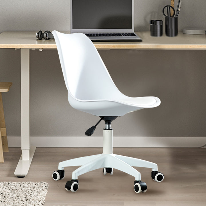 Modern Home Office Desk Chairs, Adjustable 360 °Swivel  Chair Engineering  Plastic Armless Swivel Computer  Chair With Wheels for Living Room, Bed Room Office Hotel Dining Room and White.