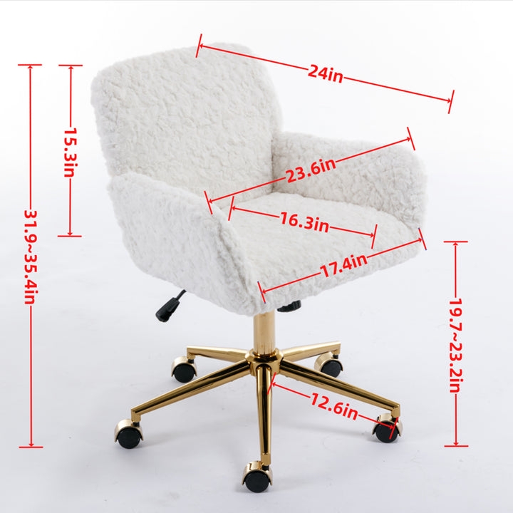 A&A Furniture Office Chair,Artificial rabbit hair Home Office Chair with Golden Metal Base,Adjustable Desk Chair Swivel Office Chair,Vanity Chair(Beige)