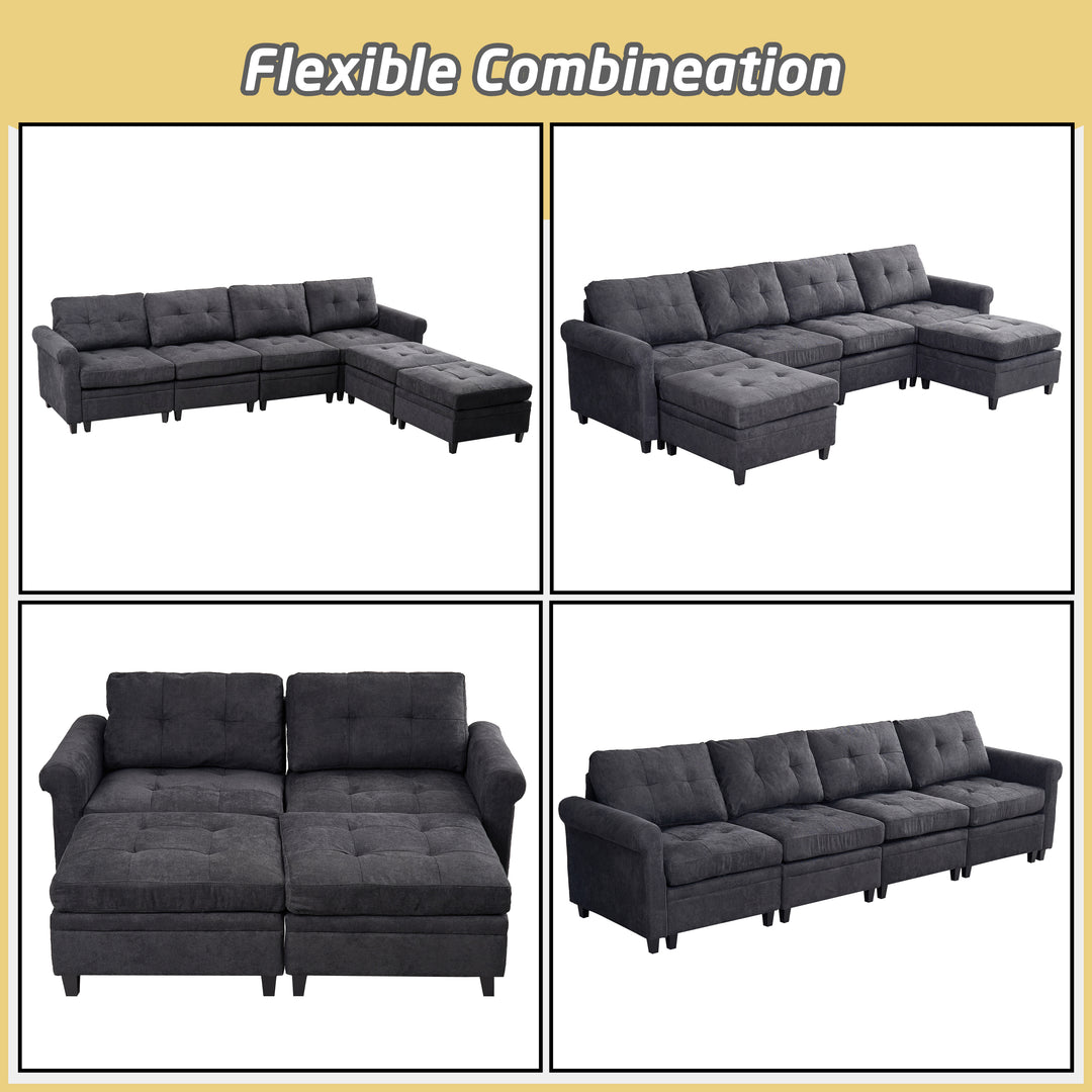 U Shaped Sectional Couch Convertible Sectional Couch with Double Chaise 4 Seat Sectional Sofa for Living Room