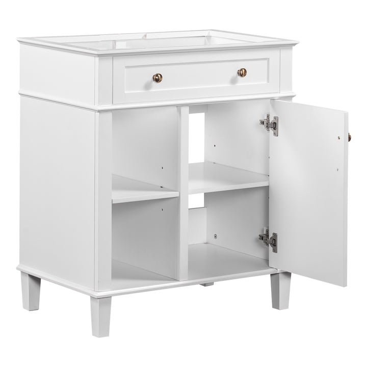 30" Bathroom Vanity without Sink, Bathroom Cabinet Base Only, Solid Wood and MDF Boards, White