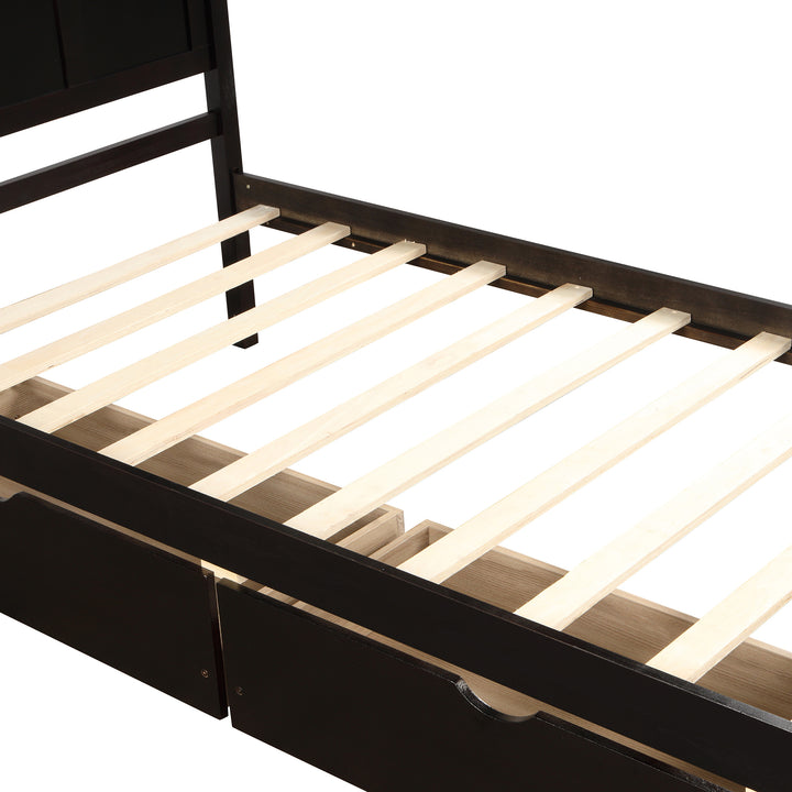 Platform Storage Bed, 2 drawers with wheels, Twin Size Frame, Espresso (New SKU:WF283062AAP)