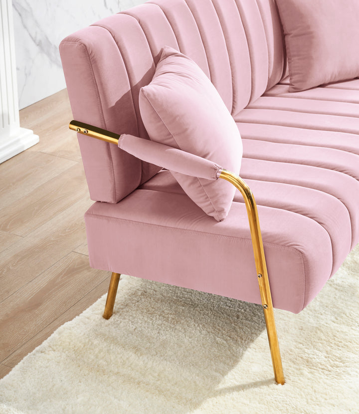 [New Design] Modern and comfortable pink Australian cashmere fabric sofa, comfortable loveseat with two throw pillows