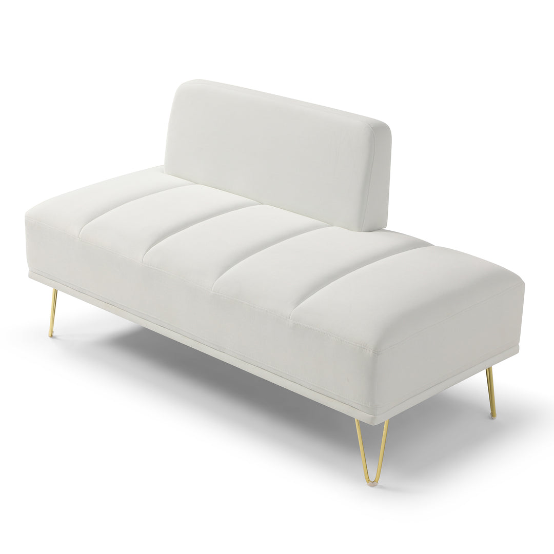 56.3"Inch Width Modern End of Bed Bench,Velvet Fabric Upholstered 2 Seater Sofa Couch Entryway Ottoman Bench, Fuzzy Sofa Stool Footrest Window Bench with Gold Metal Legs for Bedroom, Living Room,White