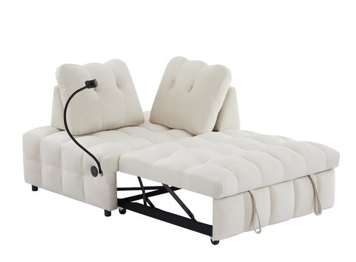 Modern sofa velvet pull-out bed,Independently removable backrest,  have USB port  and swivel phone stand ,beige