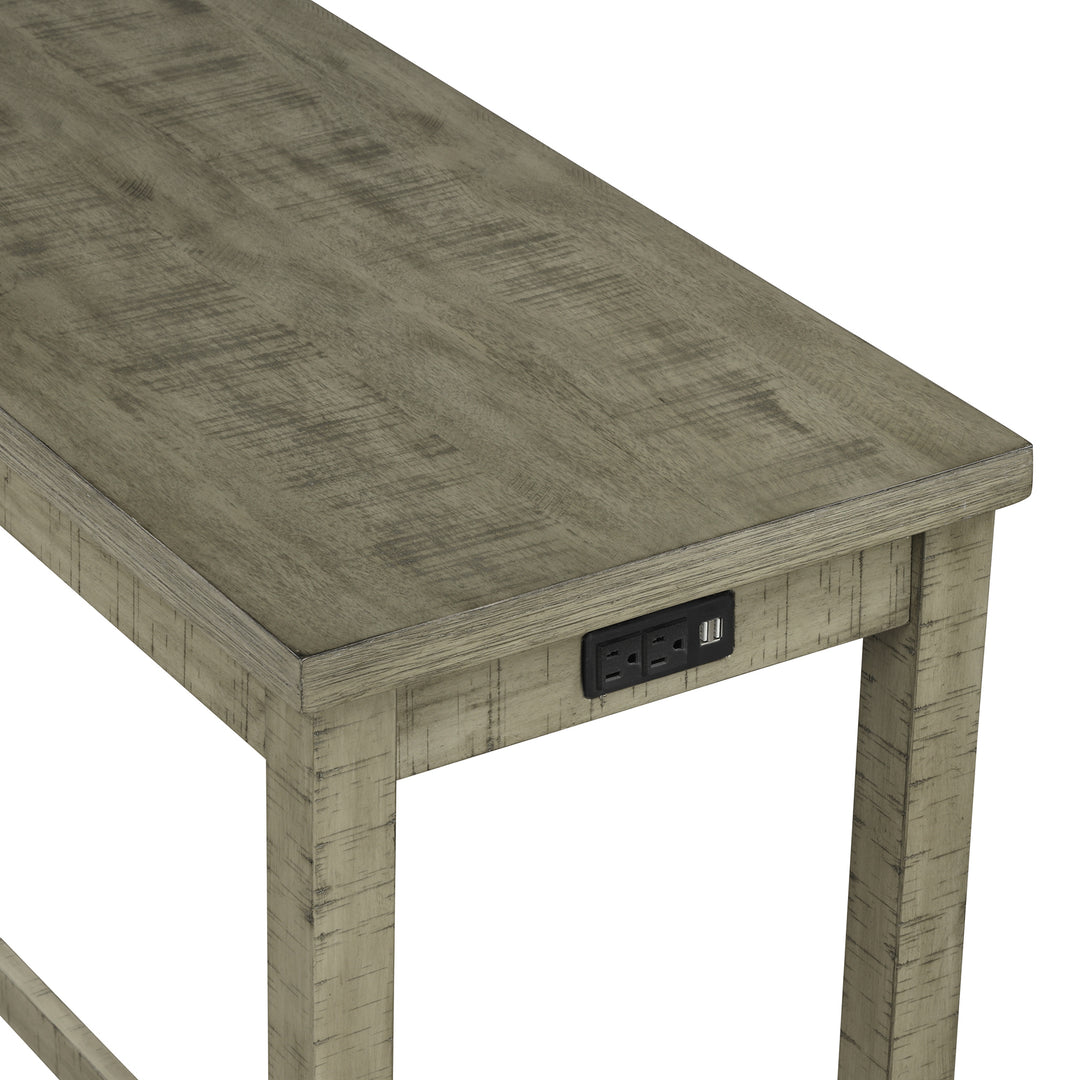 TOPMAX 4 Pieces Counter Height Table with Fabric Padded Stools,Rustic Bar Dining Set with Socket,Gray Green