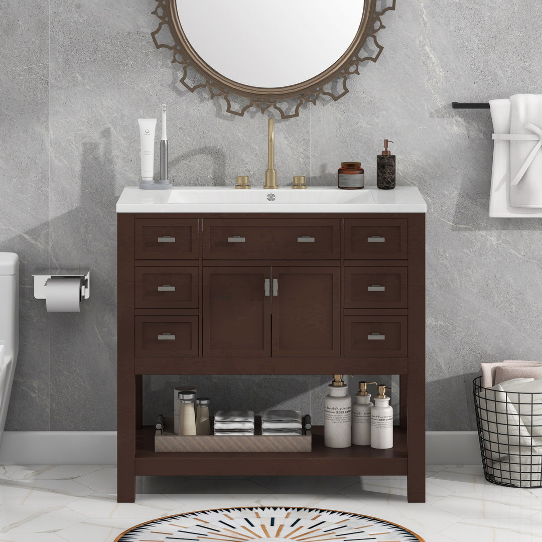 36'' Bathroom Vanity with Top Sink, Modern Bathroom Storage Cabinet with 2 Soft Closing Doors and 6 Drawers, Single Sink Bathroom Vanity