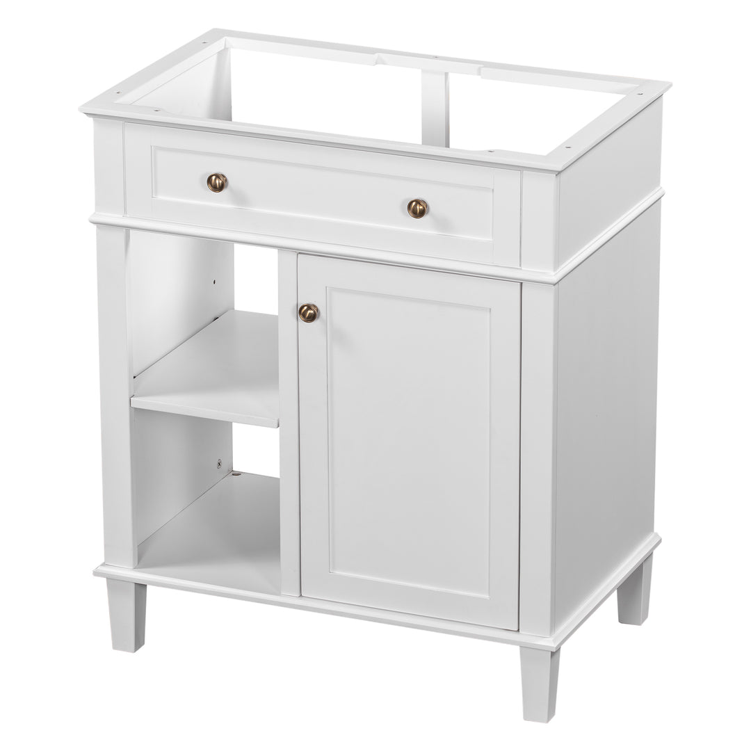 30" Bathroom Vanity without Sink, Bathroom Cabinet Base Only, Solid Wood and MDF Boards, White