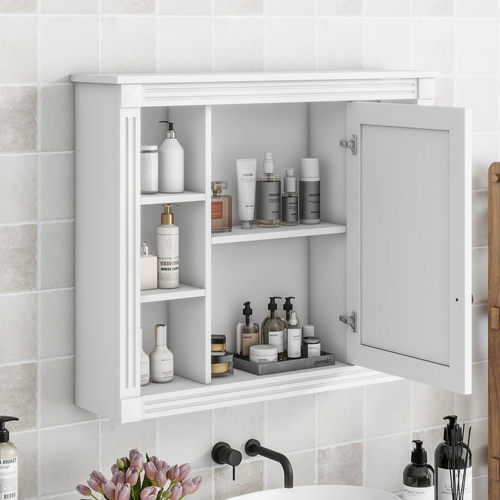 35'' x 28'' Wall Mounted Bathroom Storage Cabinet, Modern Bathroom Wall Cabinet with Mirror, Mirror Cabinet with 6 Open Shelves (Not Include Bathroom Vanity )