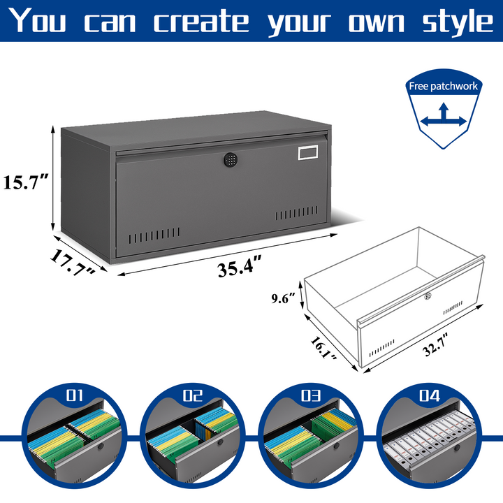 17.7"W Drawer Vertical File Cabinets - Lateral Filing Cabinets with Digital Keypad - Metal Steel Lockable Storage Cabinets for Home Office to Hanging Files Letter/Legal/F4/2 A4 Size