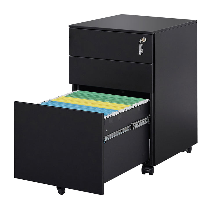 3 Drawer Mobile File Cabinet with Lock Steel File Cabinet for Legal/Letter/A4/F4 Size, Fully Assembled Include Wheels, Home/ Office Design