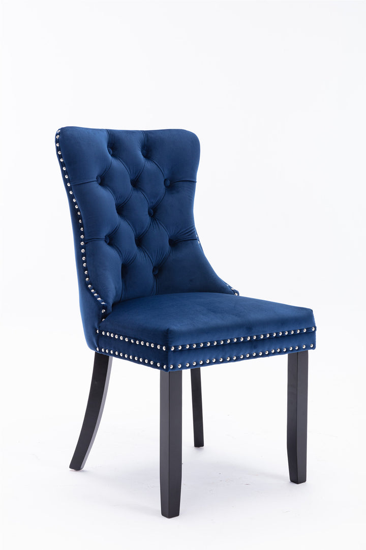 A&A Furniture,Nikki Collection Modern, High-end Tufted Solid Wood Contemporary Velvet Upholstered Dining Chair with Wood Legs  Nailhead Trim 2-Pcs Set, Blue, SW1801BL