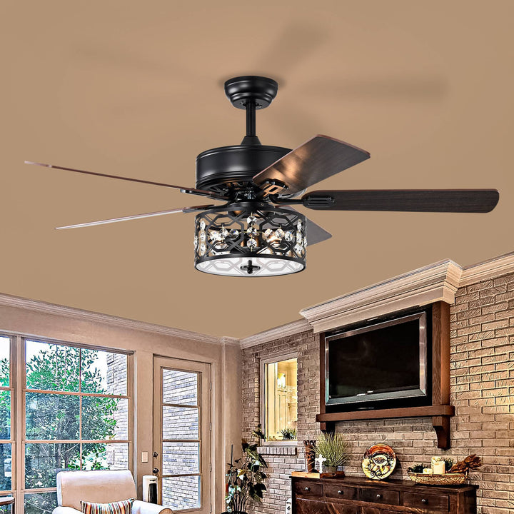 52 Inch Crystal Chandelier Fan with Lights and Remote Control, Modern Ceiling Fan with Dual Finish Reversible Blades, Fandelier for Living Room, Dining Room, Bedroom, Family Room, Matte Black