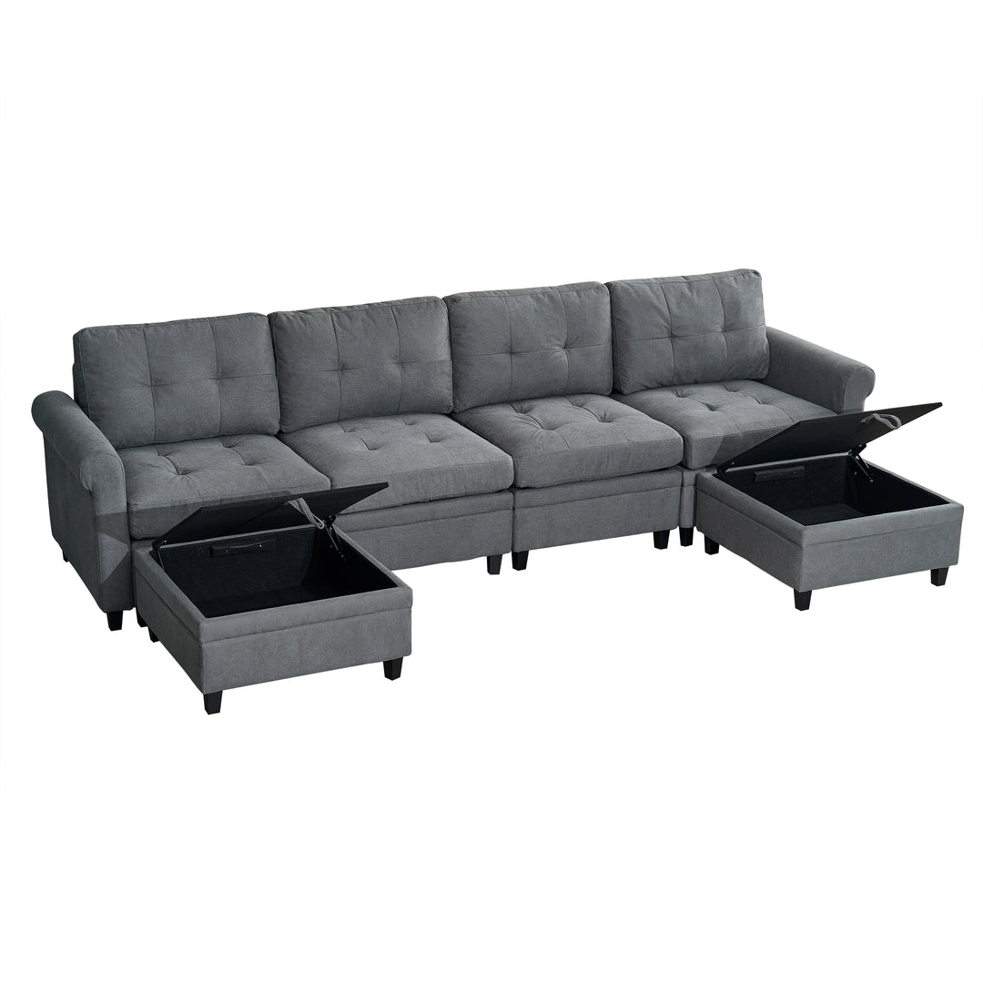 U Shaped Sectional Couch Convertible Sectional Couch with Double Chaise 4 Seat Sectional Sofa for Living Room