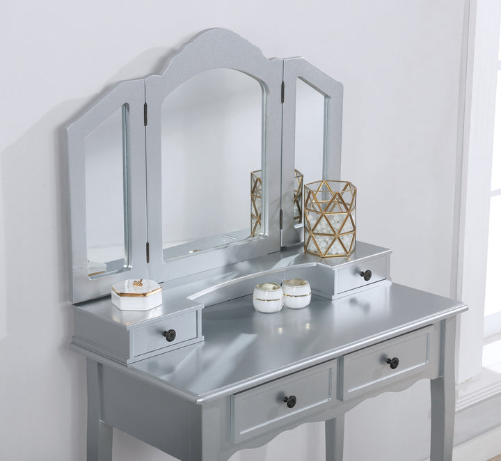 Sanlo Wooden Vanity Make Up Table and Stool Set, Silver