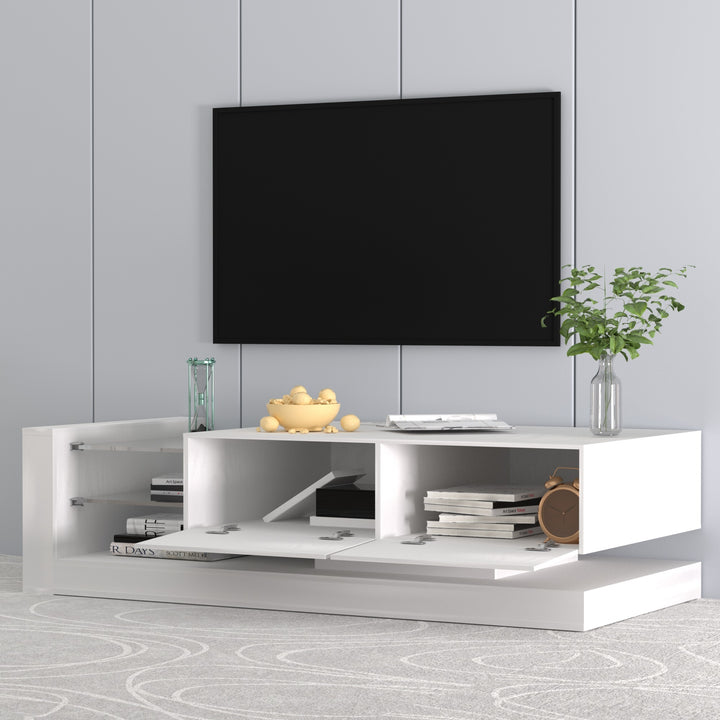 TV Console with Storage Cabinets, Full RGB Color 31 Modes Changing Lights Remote RGB LED TV Stand, Modern Entertainment Center (Ivory, for 75 inches TV)