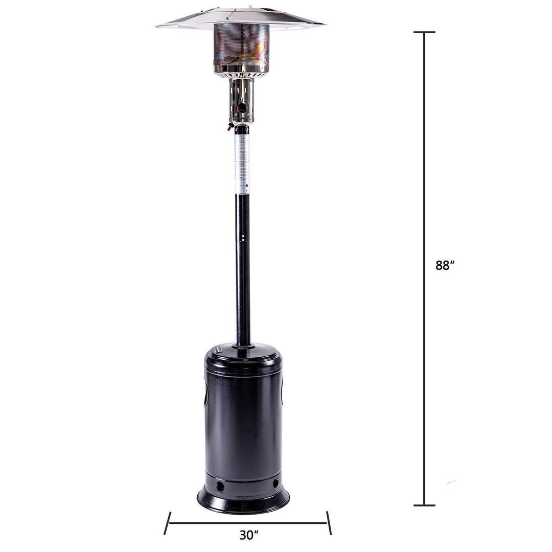 Outdoor Patio Propane Heater with Portable Wheels 47,000 BTU 88 inch Standing Gas Outside Heater Stainless Steel Burner Commercial & Residential  Hammered Black for Party Restaurant Garden Yard-Black