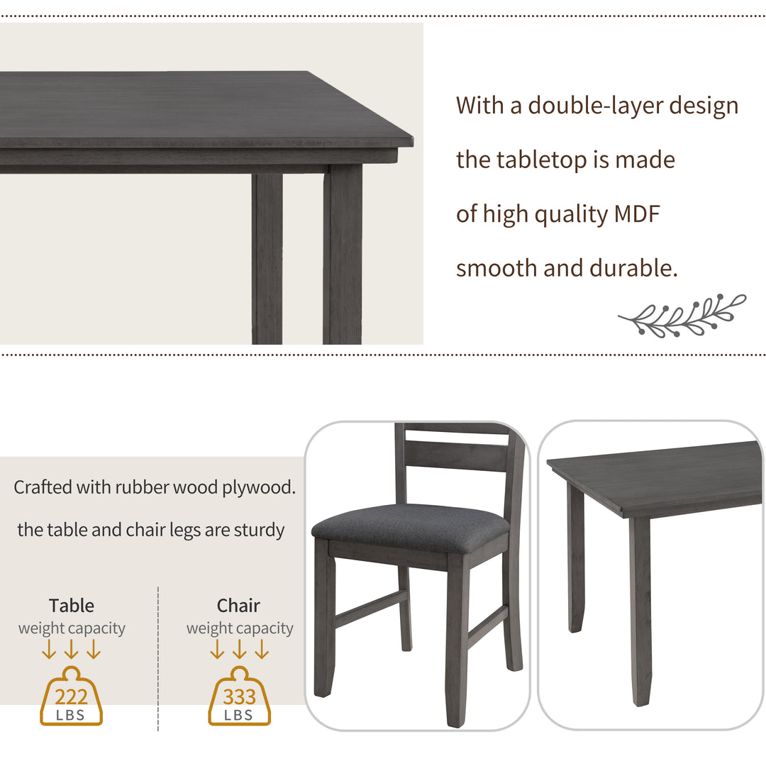 TREXM Dining Room Table and Chairs with Bench, Rustic Wood Dining Set, Set of 6 (Gray)