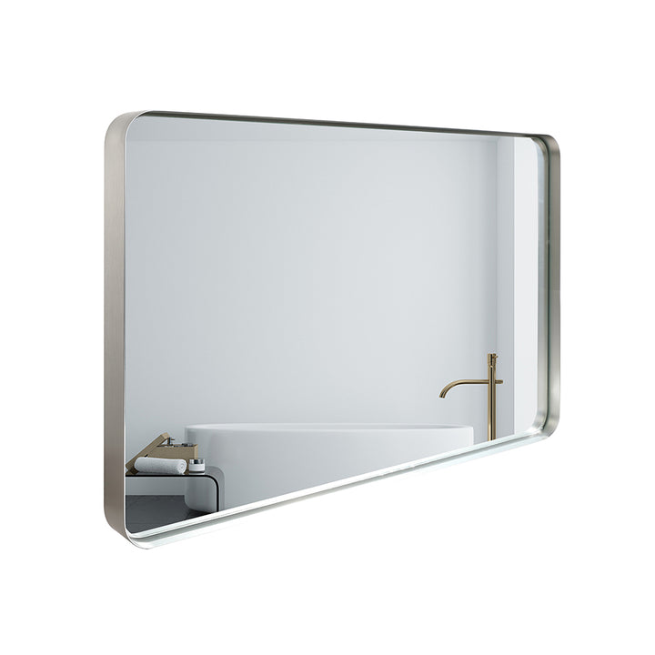 40x30inch Brushed Silver Rounded Corner Rectangle Bathroom Mirror For Wall Metal Frame Wall Mounted Bathroom Mirror Vanity Bathroom Mirror(Horizontal & Vertical)