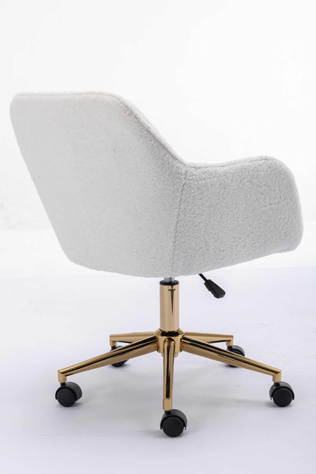 Modern Teddy Fabric Material Adjustable Height 360 Revolving Home Office Chair With Gold Metal Legs And Universal Wheel For Indoor,White