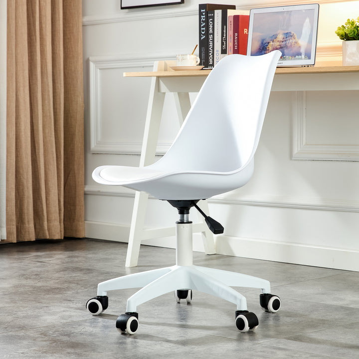 Modern Home Office Desk Chairs, Adjustable 360 °Swivel  Chair Engineering  Plastic Armless Swivel Computer  Chair With Wheels for Living Room, Bed Room Office Hotel Dining Room and White.