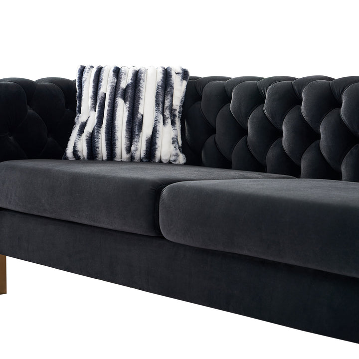 Chesterfield Modern Tufted Velvet Living Room Sofa, 84.25''W Couch,Black