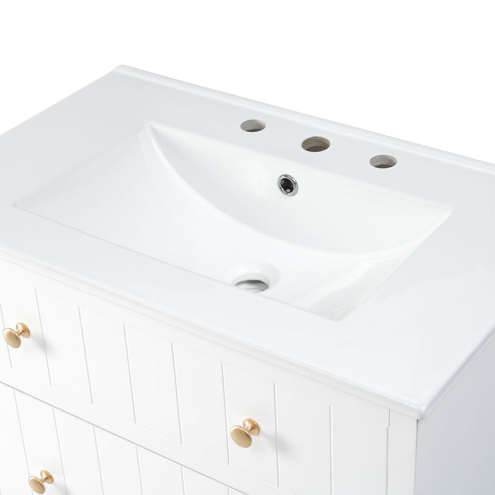 [Video]30-Inch Modern White Bathroom Vanity Cabinet with two drawers