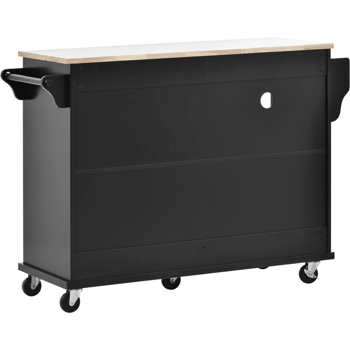 Kitchen Island Cart with Storage Cabinet and Two Locking Wheels,Solid wood desktop,Microwave cabinet,Floor Standing Buffet Server Sideboard for Kitchen Room,Dining Room,, Bathroom(Black)